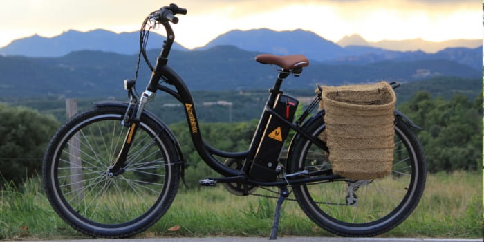 Bicicleta eléctrica con alforjas