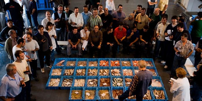 Vente aux enchères de poisson à la halle d'Arenys de Mar