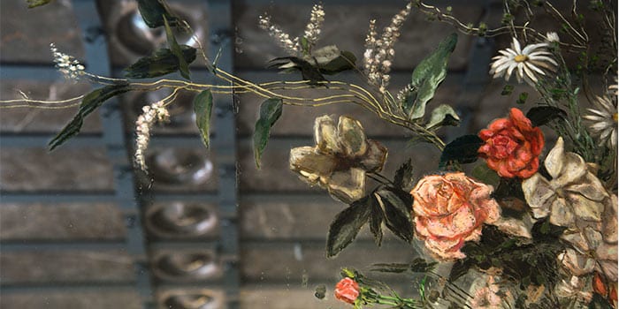 Palau Güell. Pintura de Ramon Tusquets sobre mirall. (Fotografia: Ramon Manent)